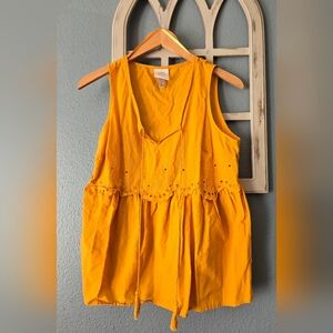 Knox Rose Mustard Yellow Boho Eyelet Lace Sleeveless Top - Size M